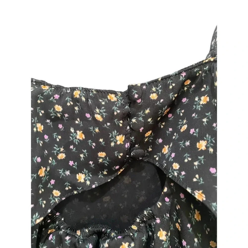 American Eagle Black Floral Tie Back Midi Slip Dress Size XS - Picture 5 of 8